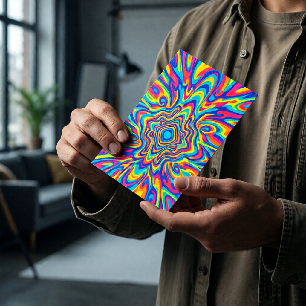 Набор коллекционных марок серии LSD-25 на светлом фоне в студийном освещении
